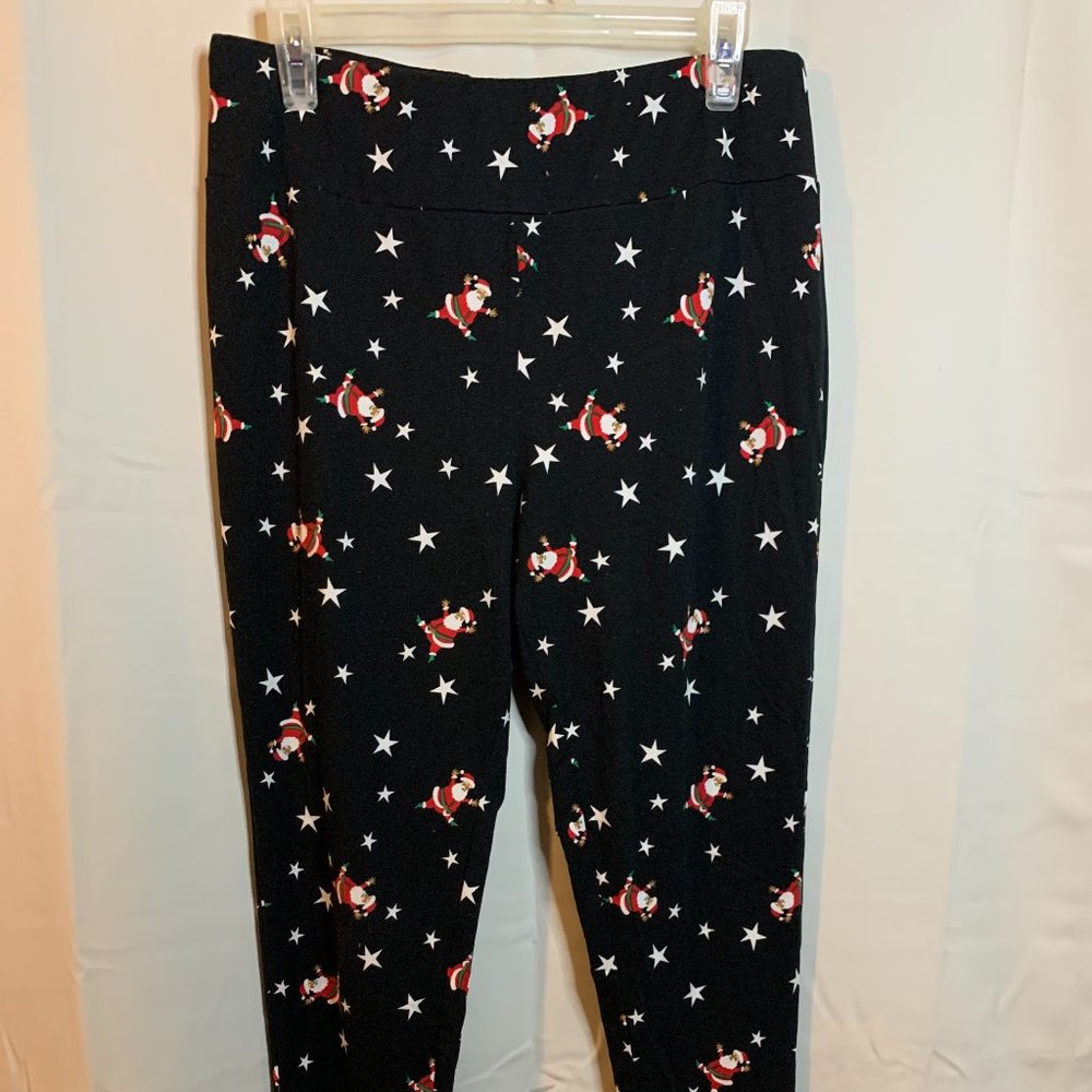 Juniors Women's Rockin Around Size L -Santa Black Lounge Leggings 30" x 27"